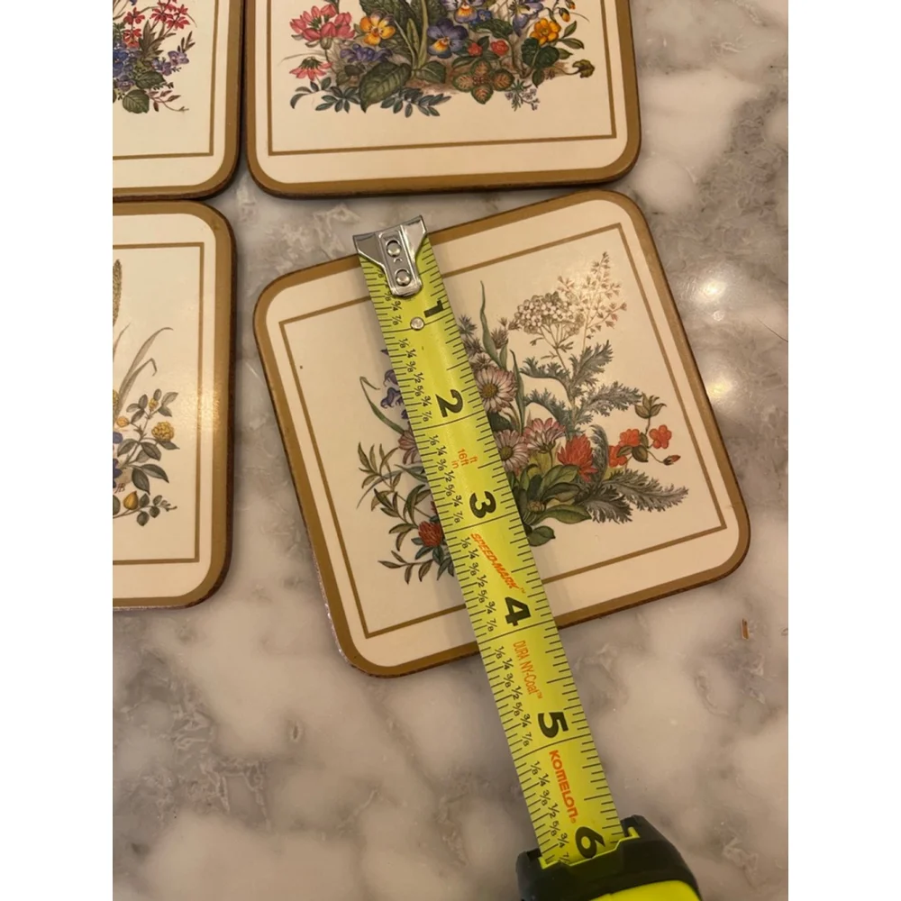Vintage Pimpernel Acrylic Floral Coasters Set of 6 Made in England 4” Square